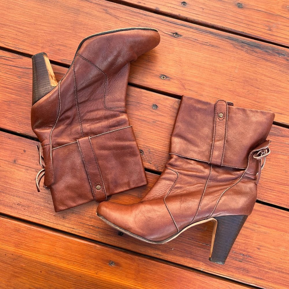 Dolce Vita Brown Leather Cuffed Heeled Boots